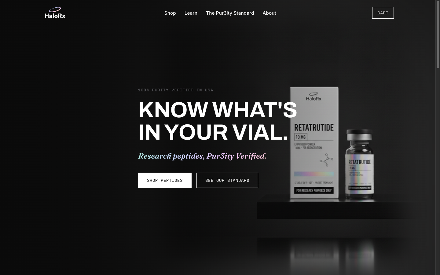 HaloRx storefront — research peptide brand