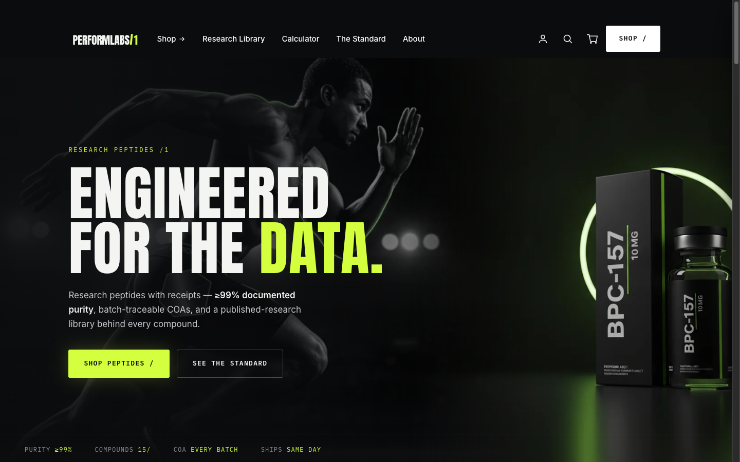 PerformLabs storefront — performance research peptide brand